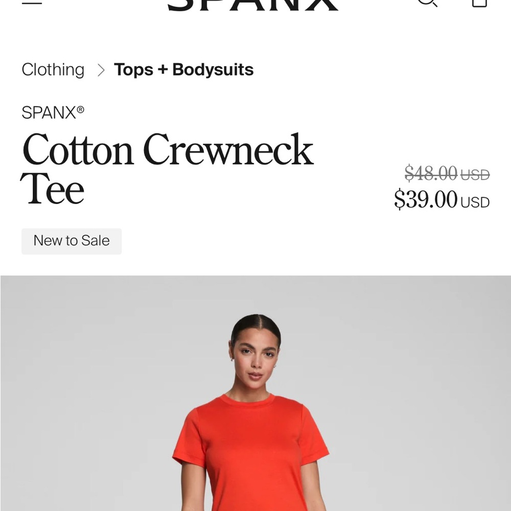 SPANX Vibrant Poppy Colored Cotton Crewneck Tee